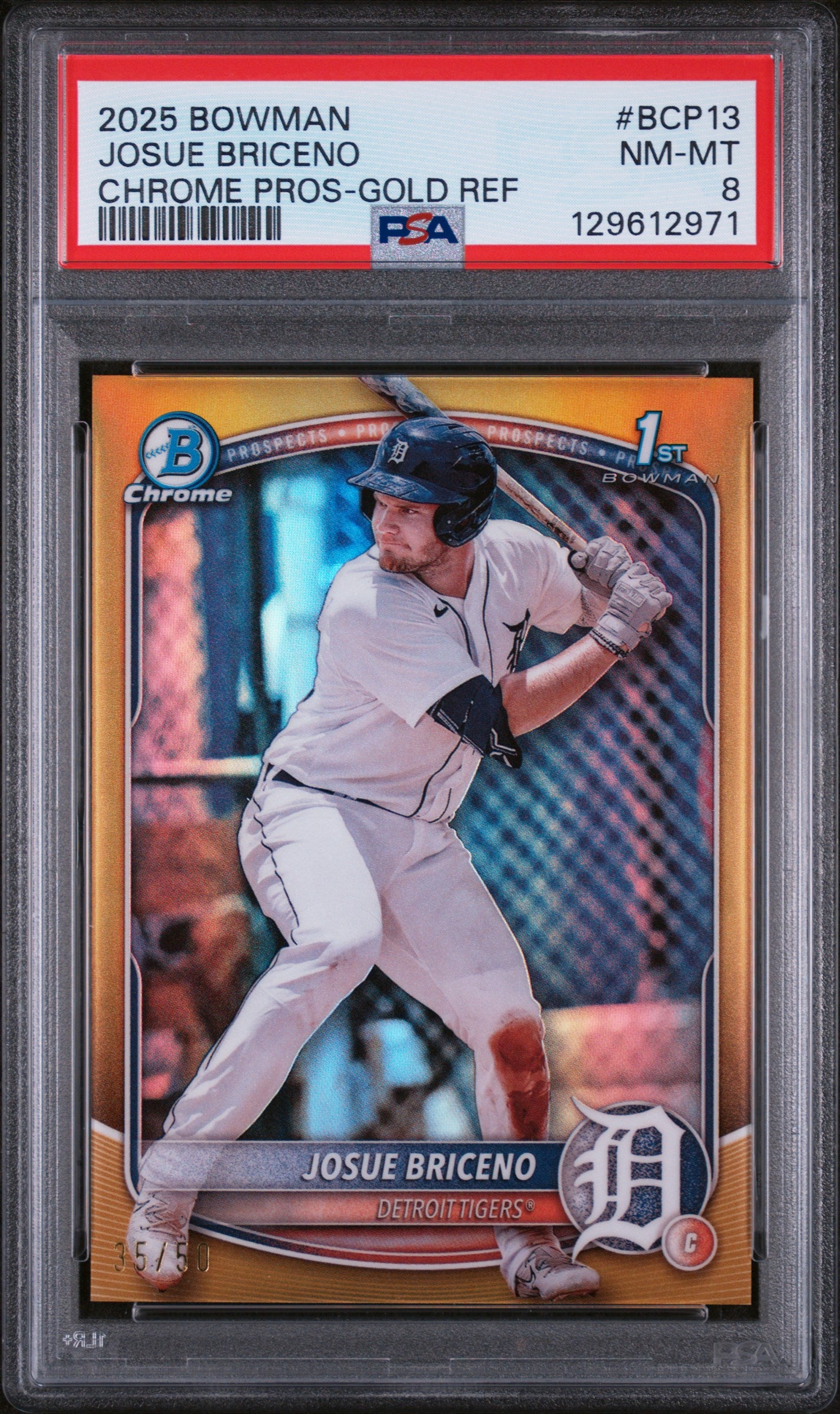 2025 Bowman Chrome Prospect Gold Refractor Jose Briceno #BCP13 PSA 8