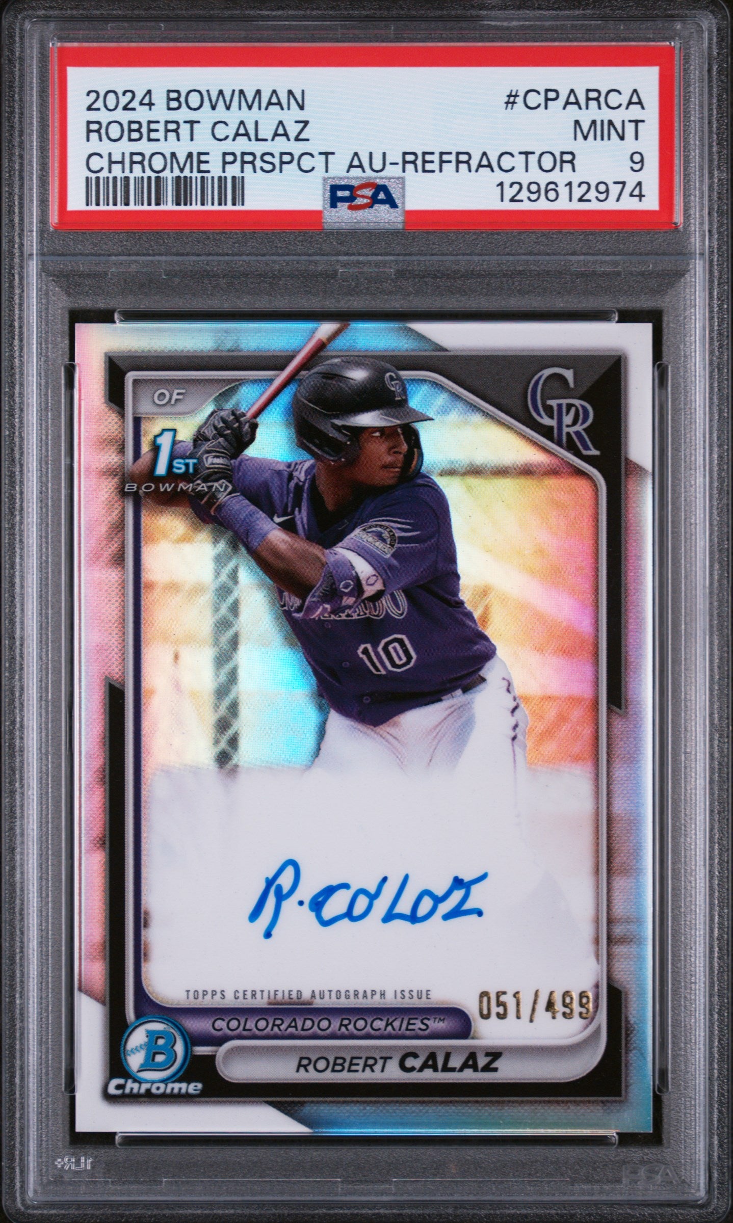 2024 Bowman Chrome Prospect Autograph Refractor Robert Calaz #CPARCA /499 PSA 9
