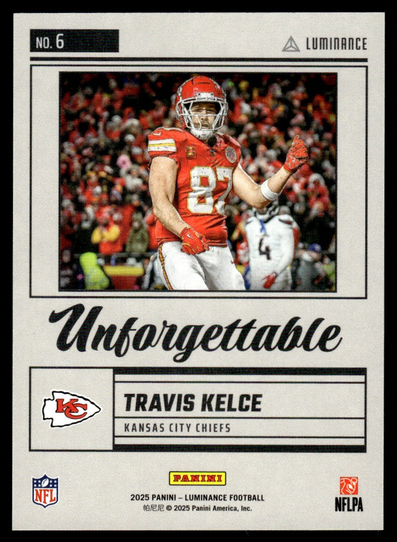 2025 Panini Luminance #6 Travis Kelce Unforgettable Green /10