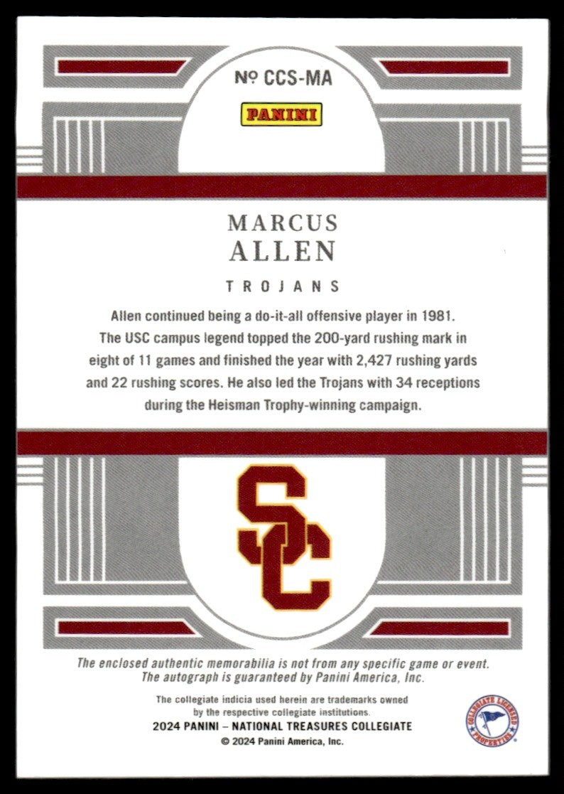 2024 Panini National Treasures Colossal Sigs Marcus Allen #CCS-MA Patch Auto /39