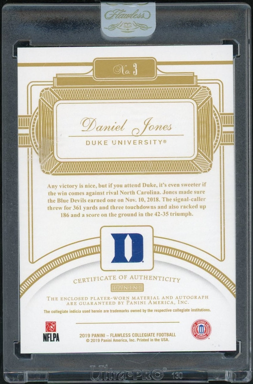 2019 Panini Flawless 3 Daniel Jones Flawless Collegiate /10 Duke University Auto