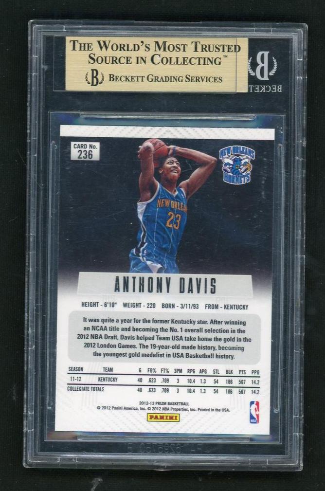 2012 Panini Prizm 236 Anthony Davis Rookie Beckett 9.5 Gem Mint New Orleans