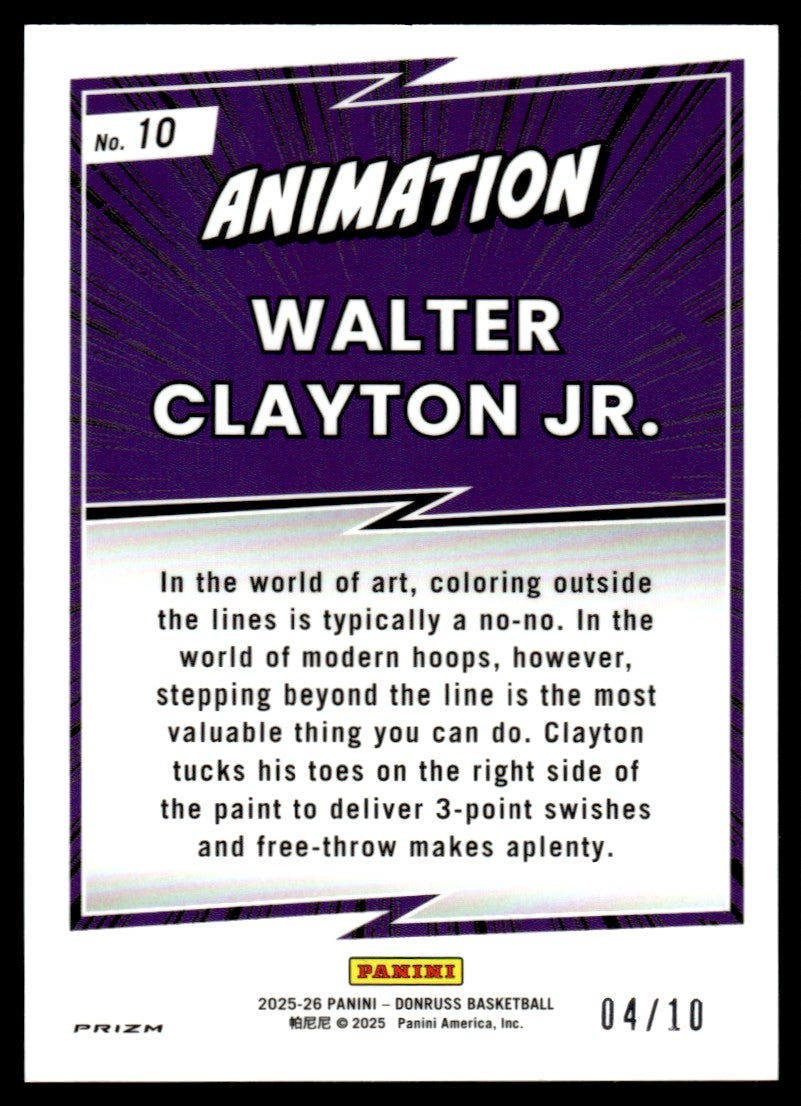 2025 Donruss #10 Walter Clayton Jr Rookie Gold Animation SSP RC /10
