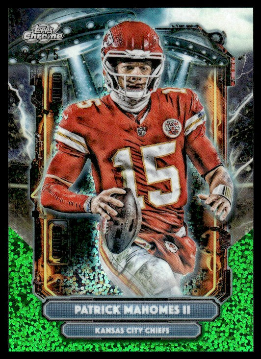 2025 Topps Chrome Cosmic Patrick Mahomes II Extraterrestrial Green Space Dust SSP /75