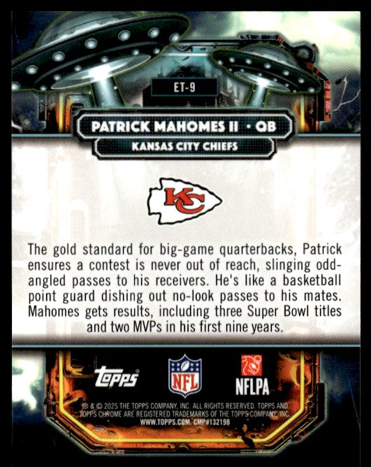 2025 Topps Chrome Cosmic Patrick Mahomes II Extraterrestrial Green Space Dust SSP /75