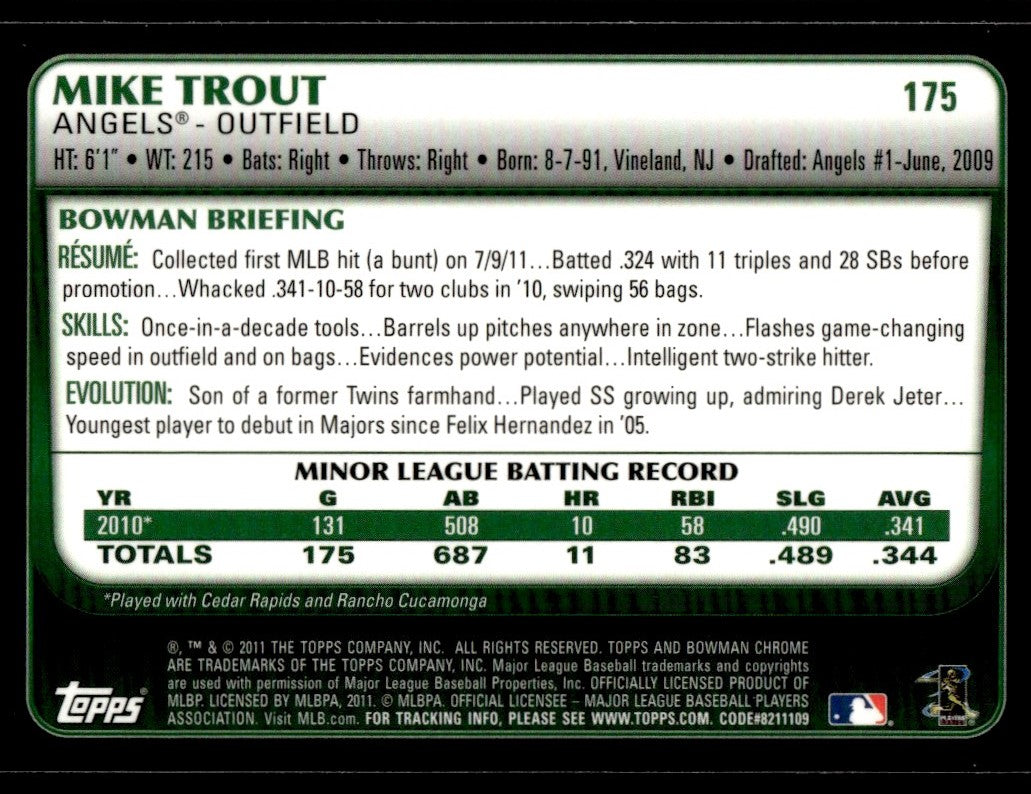 2011 Bowman Chrome #175 Mike Trout Rookie RC