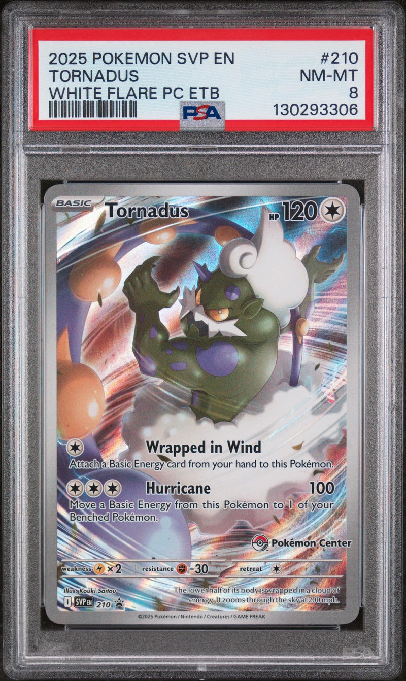 2025 Pokemon Scarlet and Violet Black Star Promos White Flare Pokemon Center Elite Trainer Box Tornadus #210 PSA 8