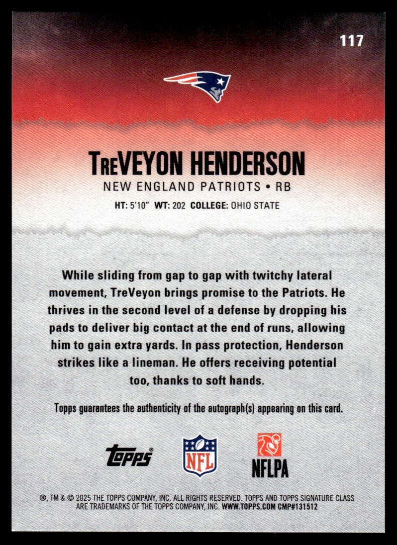 2025 Topps Signature Class #117 Treveyon Henderson Rookie RC Auto Silver /275