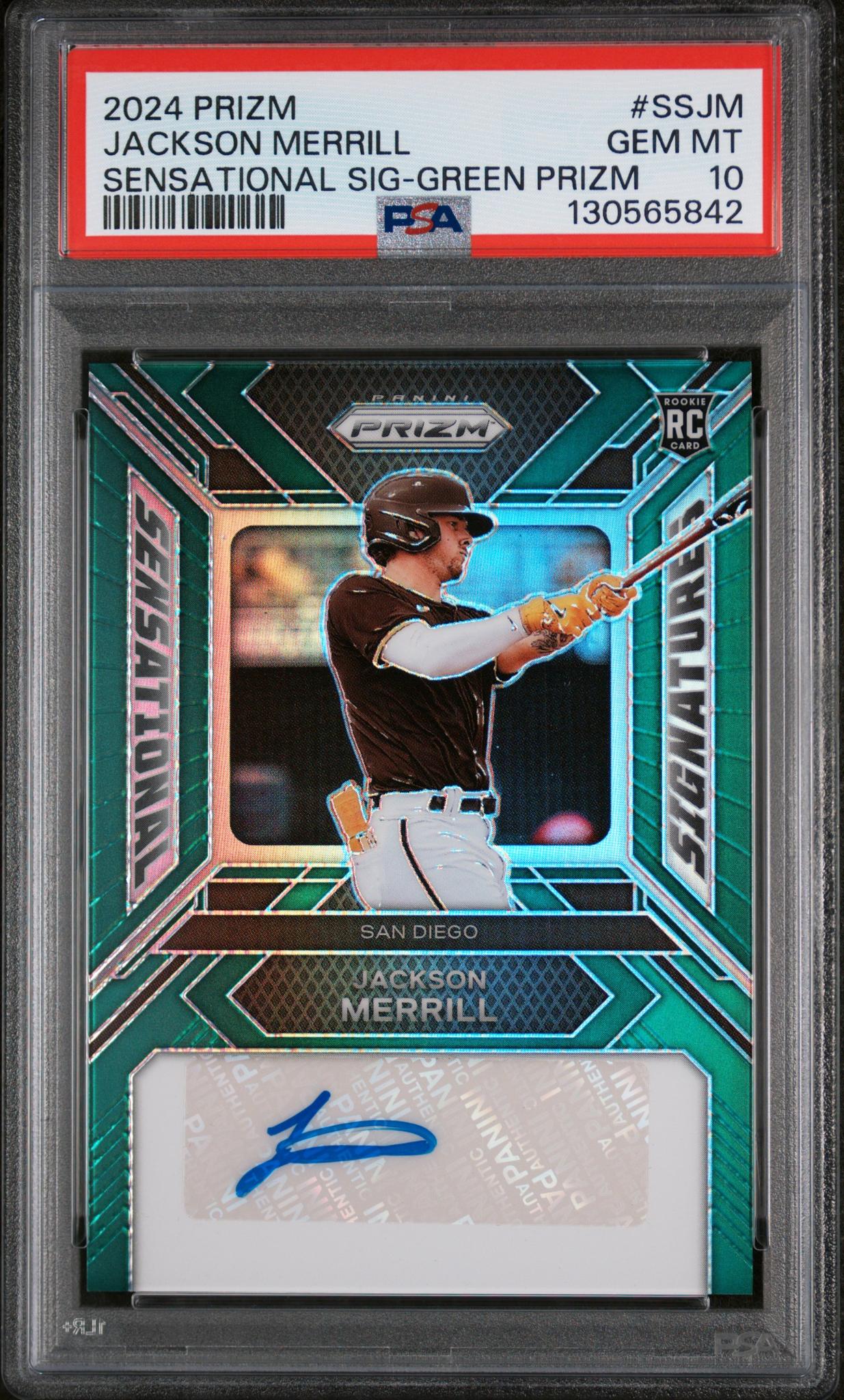 2024 Prizm Sensational Signatures Prizms Green Jackson Merrill #11 PSA 10