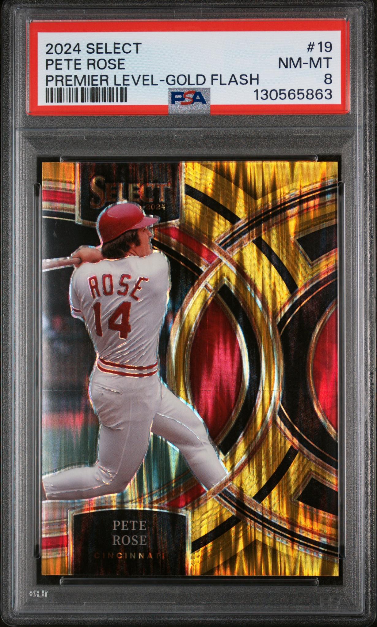 2024 Panini Select Premier Level Gold Flash Prizm Pete Rose #19 10/10 PSA 8