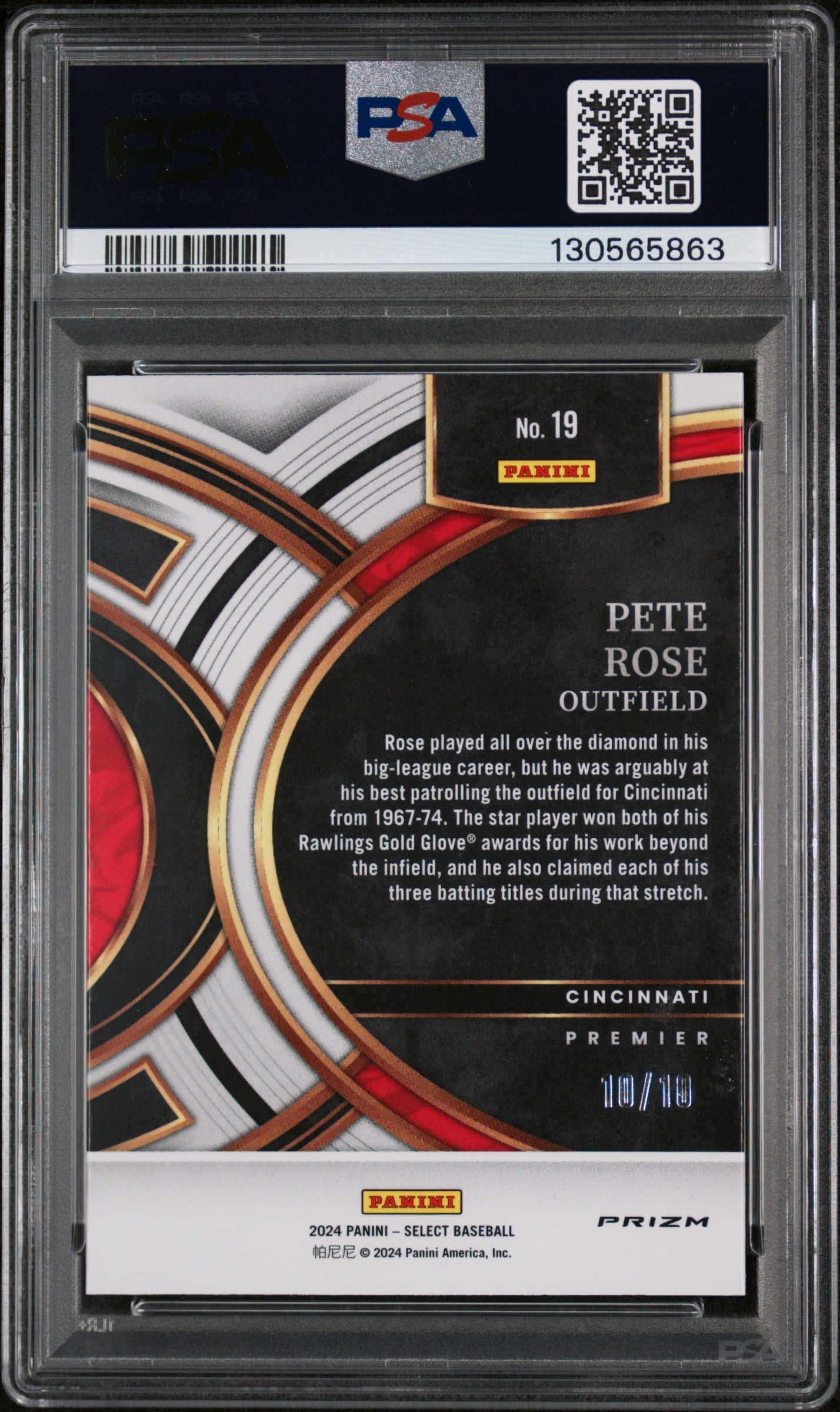 2024 Panini Select Premier Level Gold Flash Prizm Pete Rose #19 10/10 PSA 8