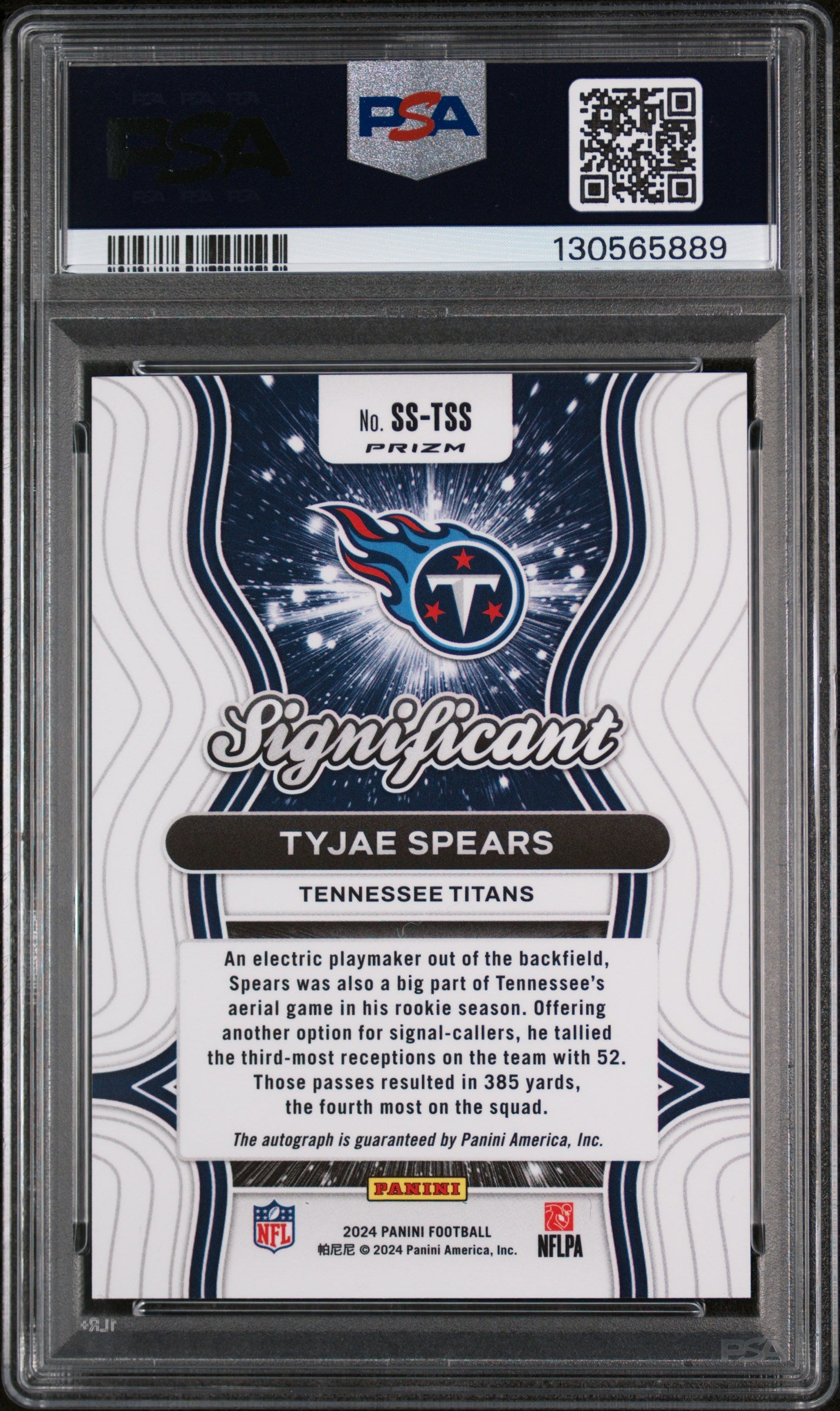 2024 Panini Prizm Significant Signatures Tyjae Spears #SSTSS PSA 10