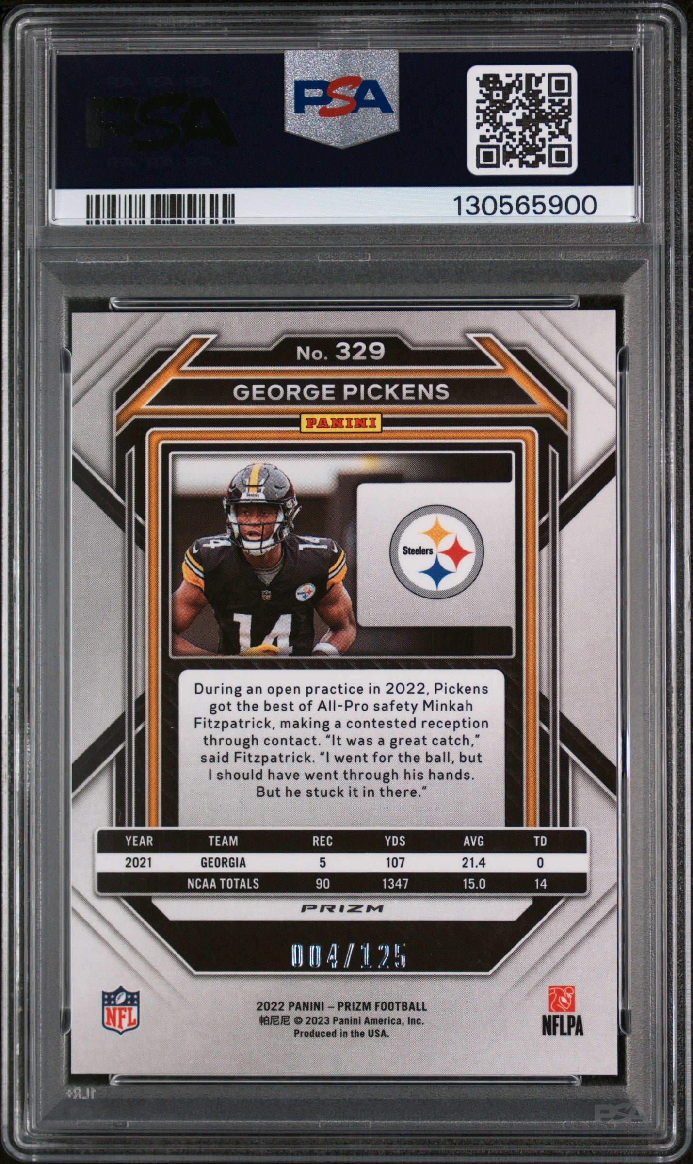 2022 Panini Prizm Purple Prizm George Pickens #329 /125 PSA 8