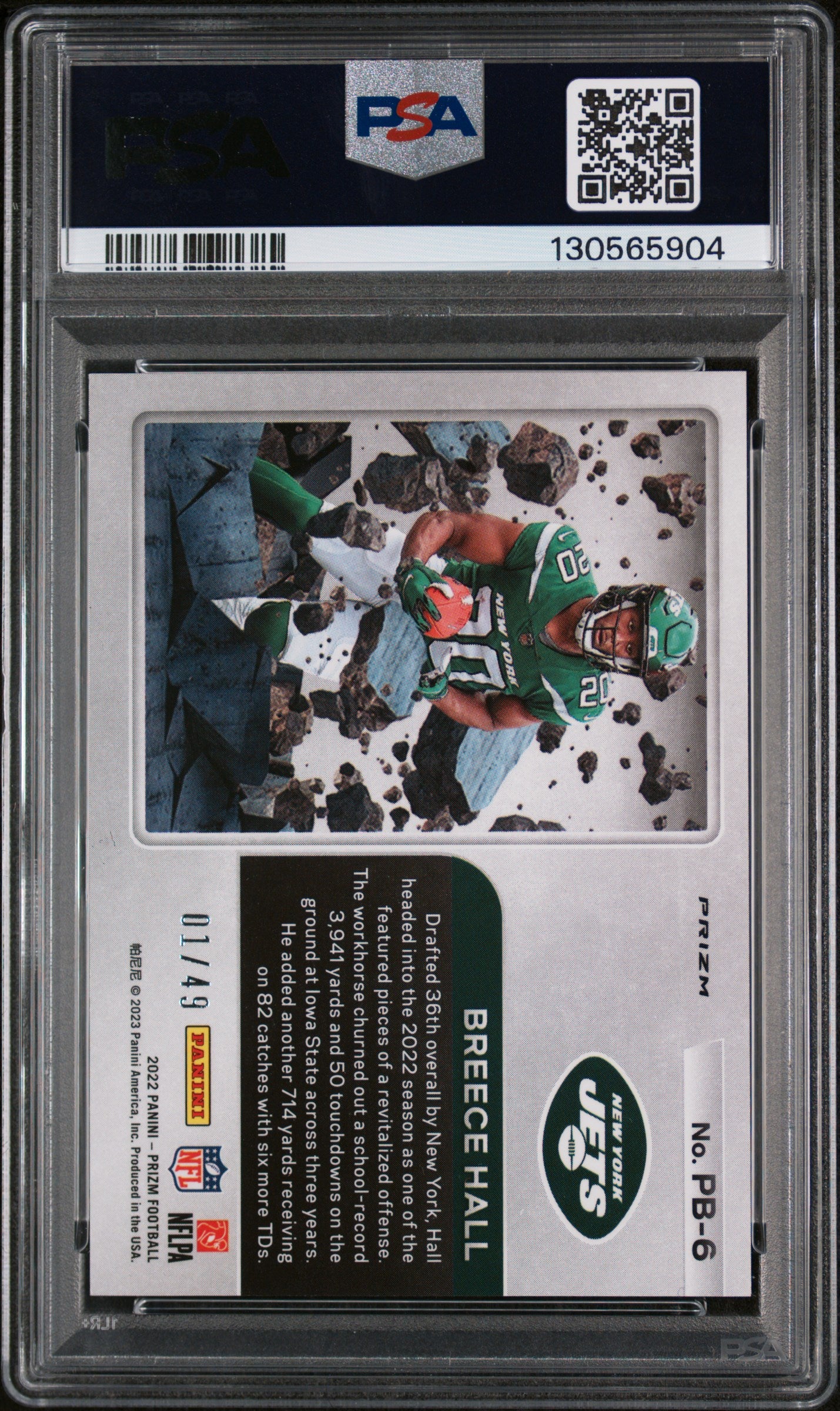 2022 Panini Prizm Prizm Break Purple Power Breece Hall #PB6 /49 PSA 10