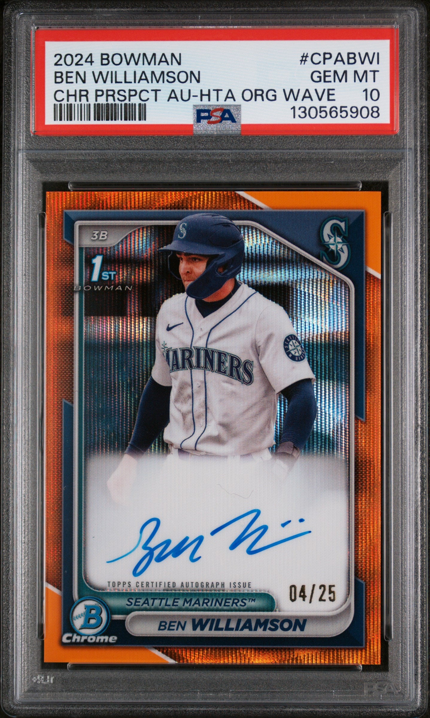 2024 Bowman Chrome Prospect Autographs Chr Prspct Au-Hta Org Wave Ben Williamson #CPABWI /25 PSA 10