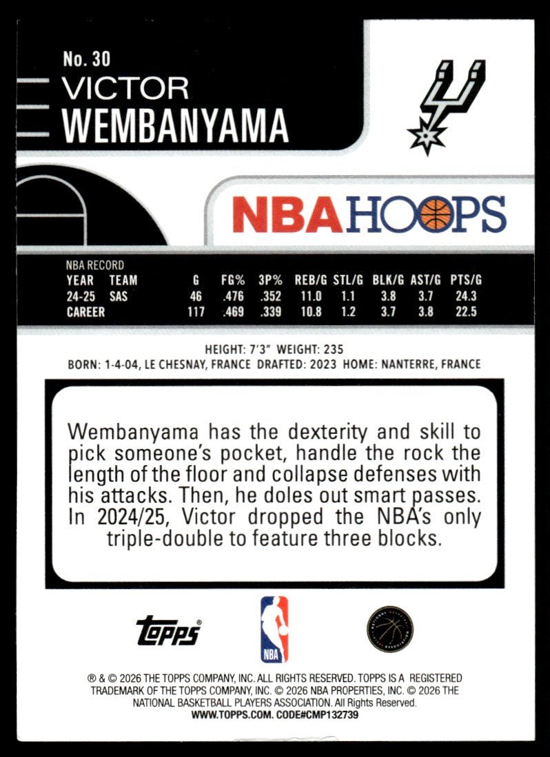 2026 NBA Hoops #30 Victor Wembanyama Purple Pixel /99