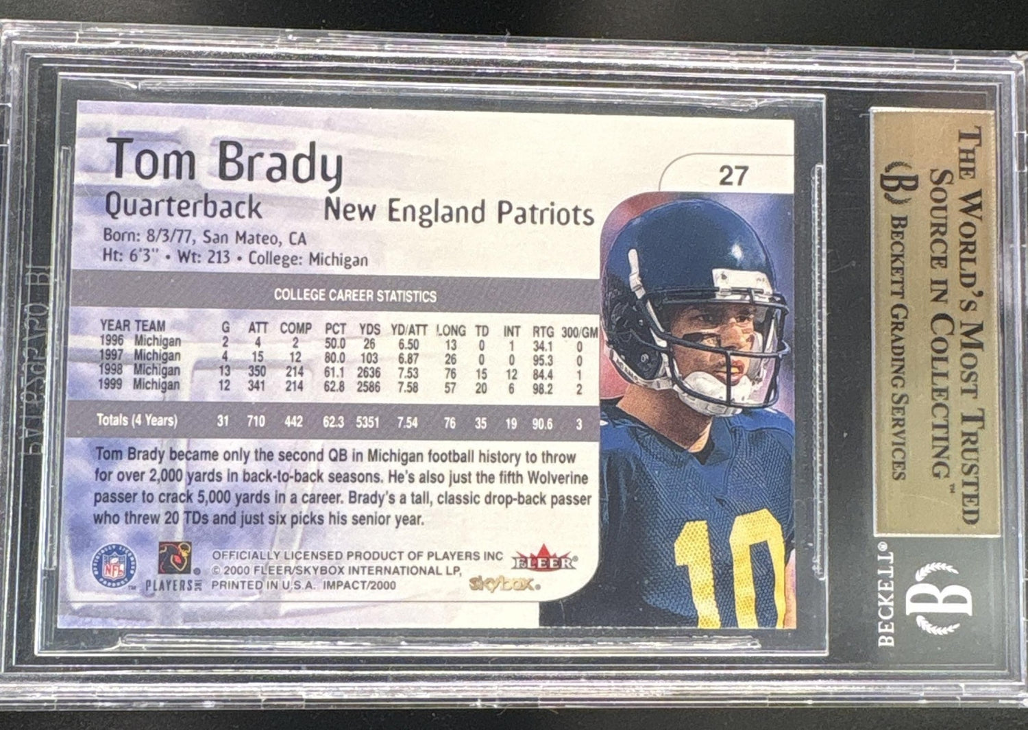 2000 Skybox Impact Rookies Tom Brady #27 BGS 9.5