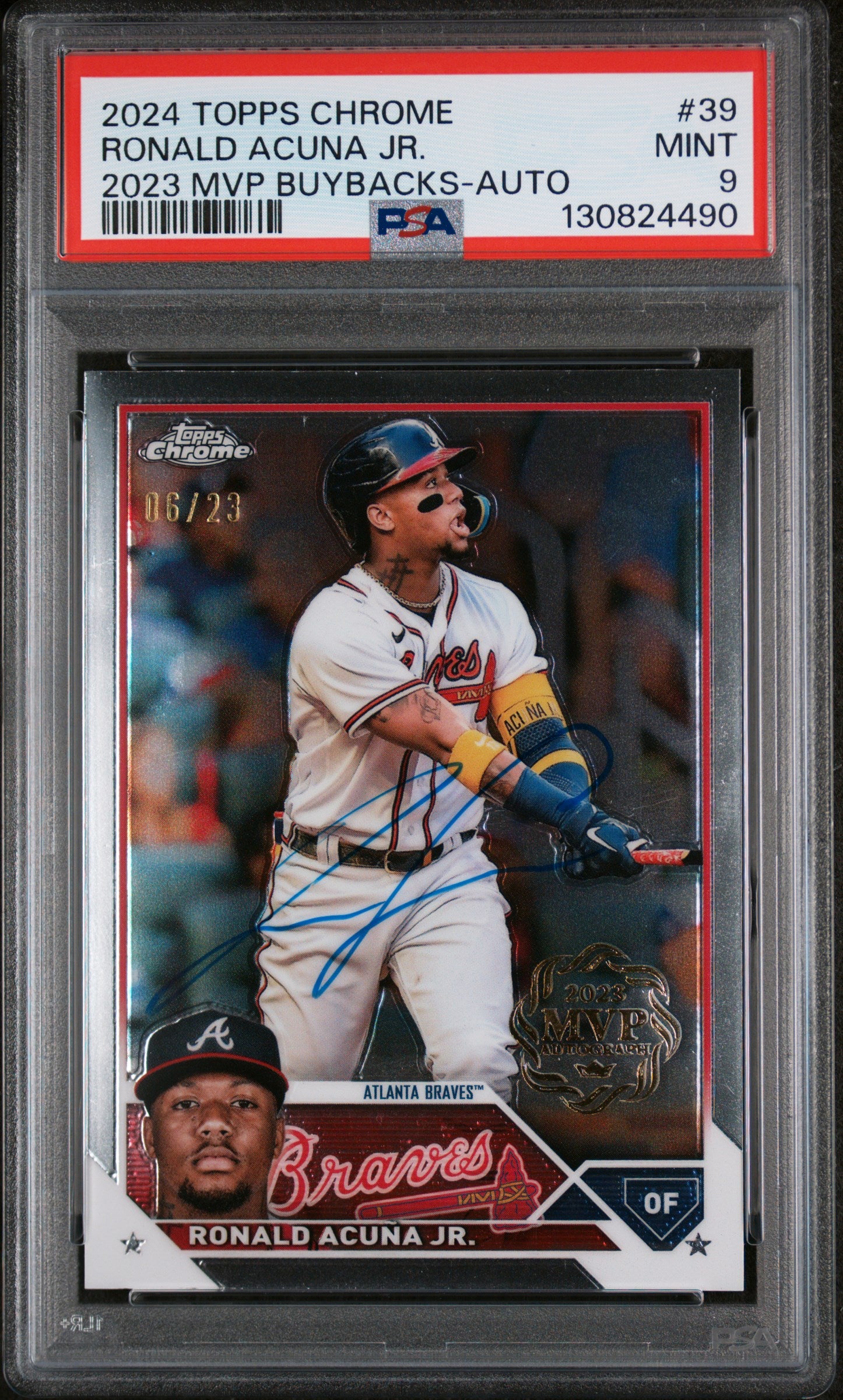 2024 Topps Chrome 2023 Topps Chrome MVP Buybacks Autograph Ronald Acuna Jr. #39 /23 PSA 9