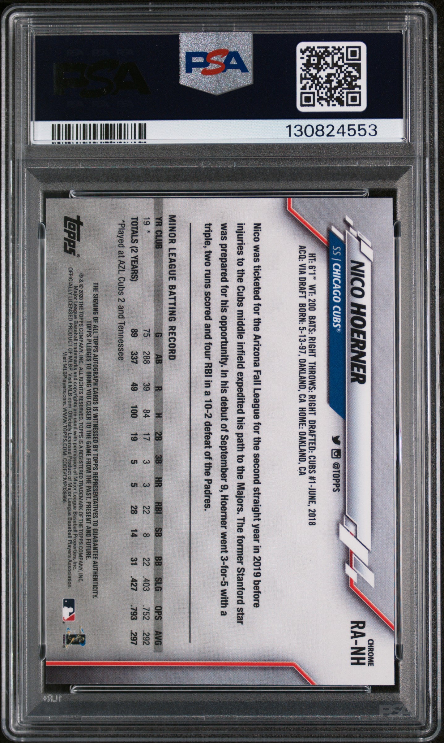 2020 Topps Chrome Rookie Autograph Nico Hoerner #RANH PSA 8