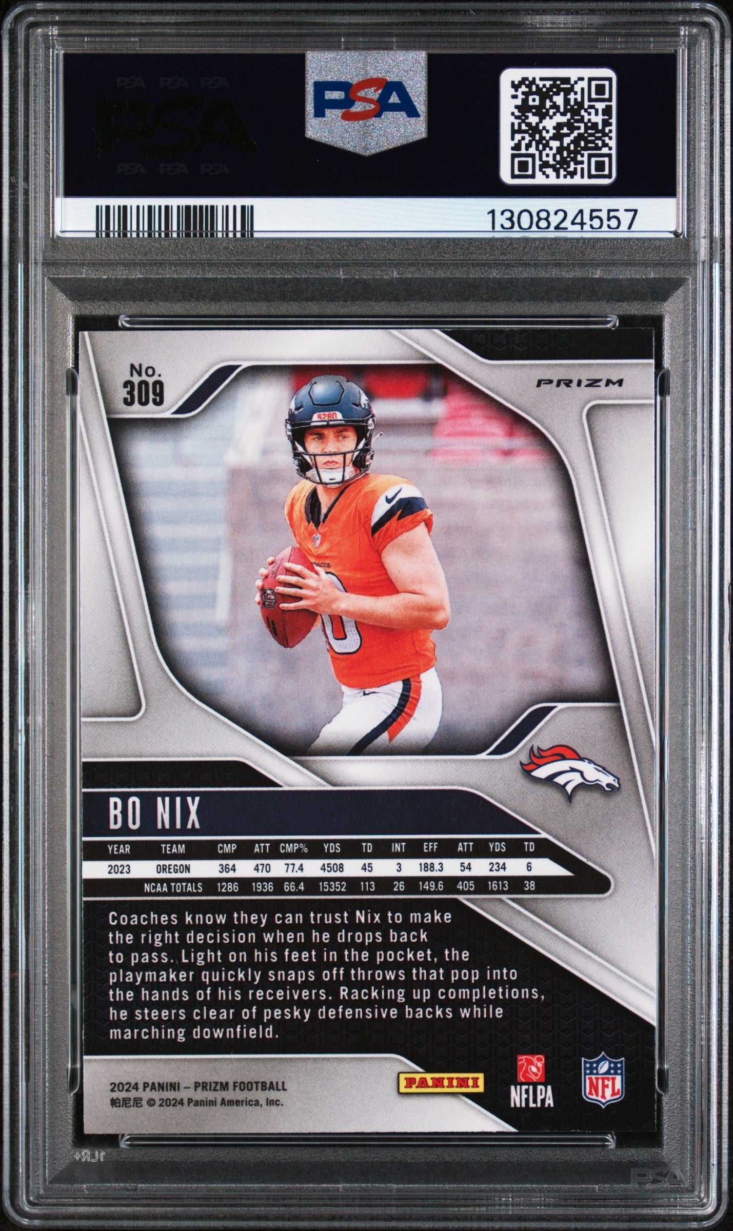 2024 Panini Prizm Green Wave Prizm Bo Nix #309 PSA 10