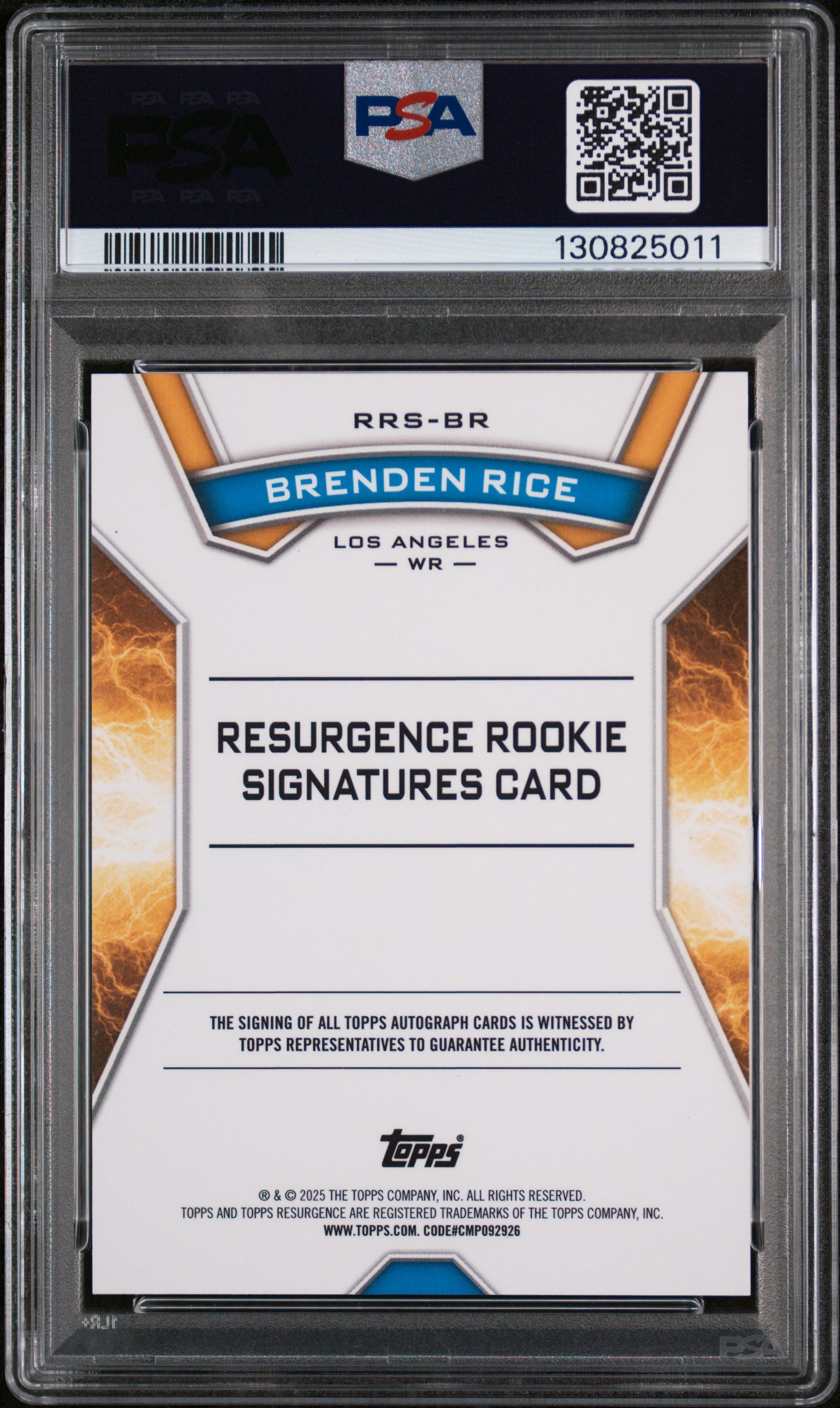 2024 Topps Resurgence Resurgence Rookie Signatures Pink Static Brenden Rice #RRSBR /10 PSA 9