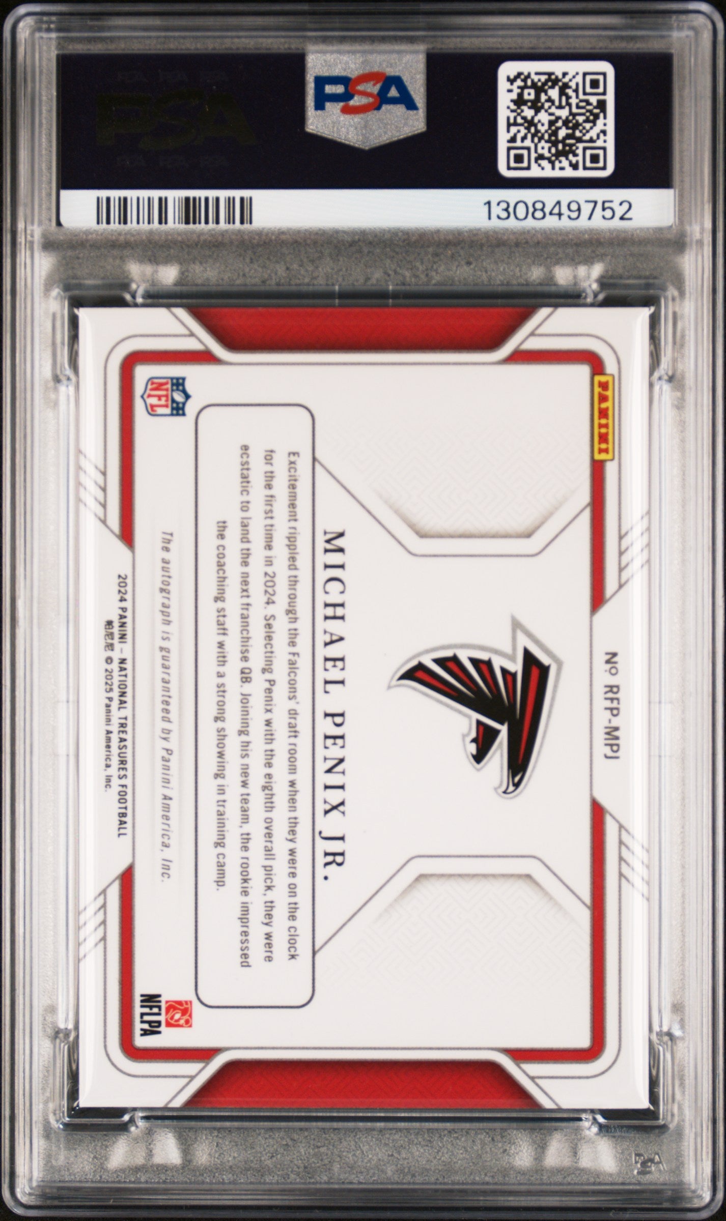 2024 Panini National Treasures Rookie Signatures Field Pass Black Michael Penix Jr. #RFPMPJ PSA 10