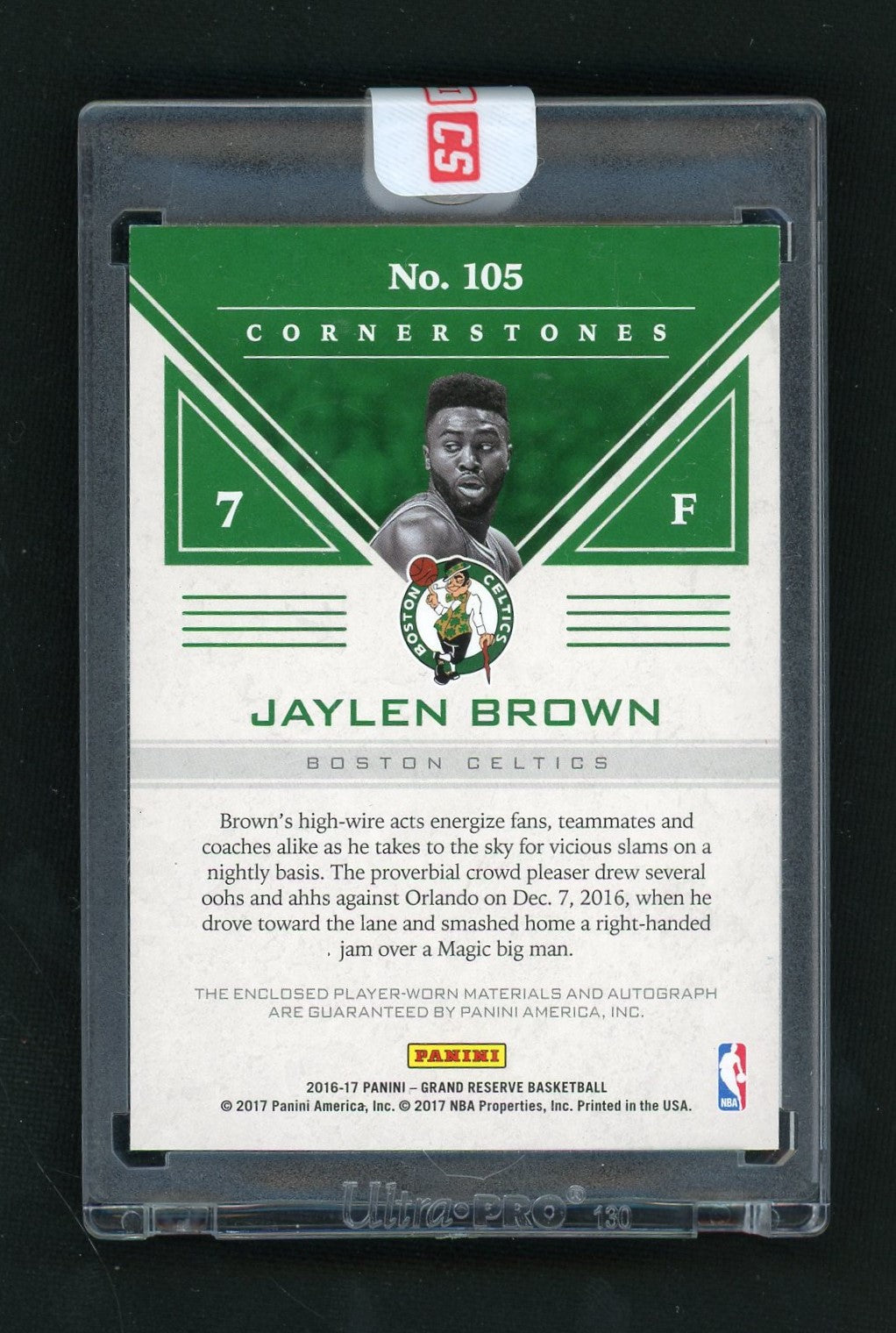 2016 Grand Reserve #105 Jaylen Brown Cornerstones Quad Patch Auto Rookie RC /10