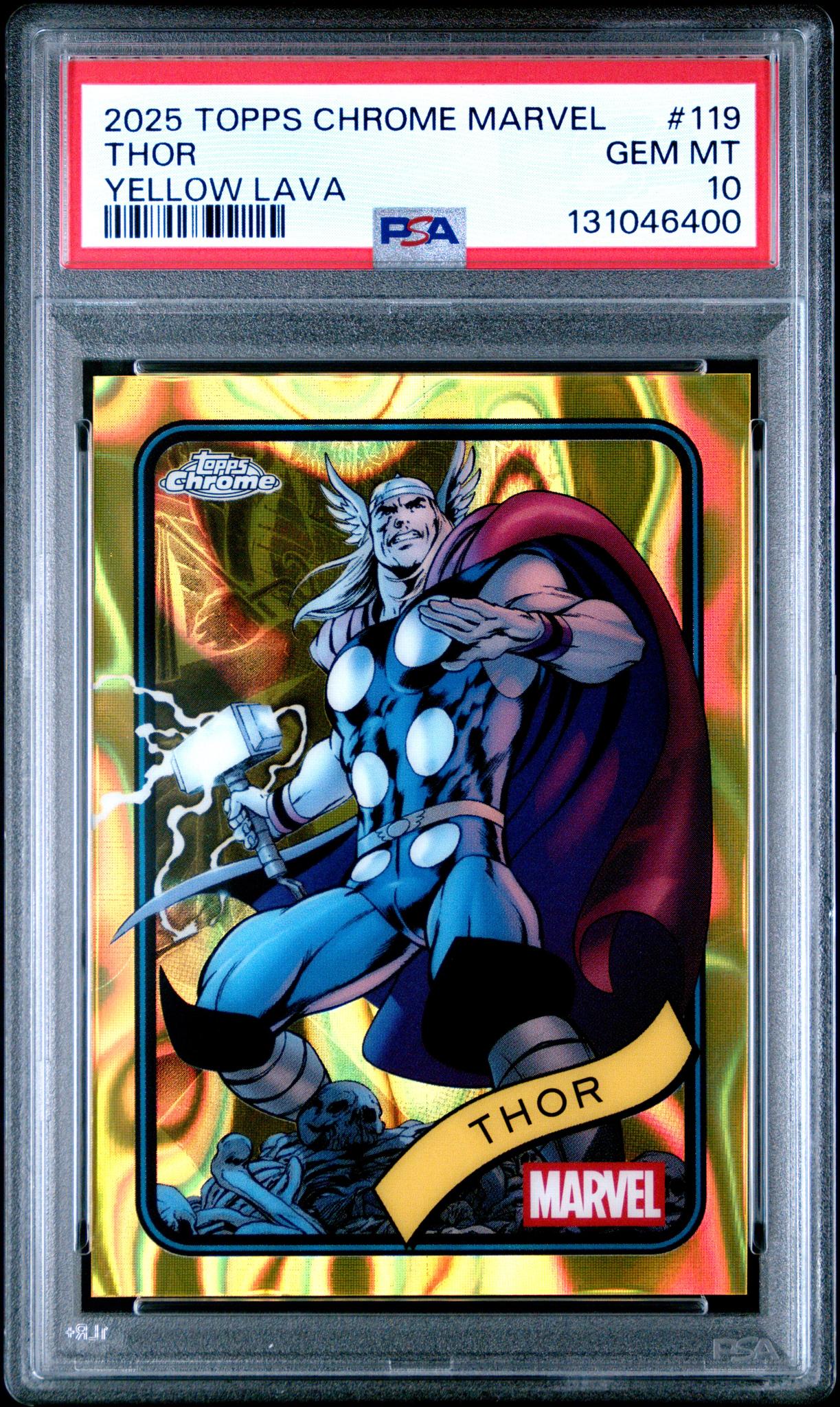 2025 Topps Chrome Marvel Yellow Lava Thor #119 PSA 10