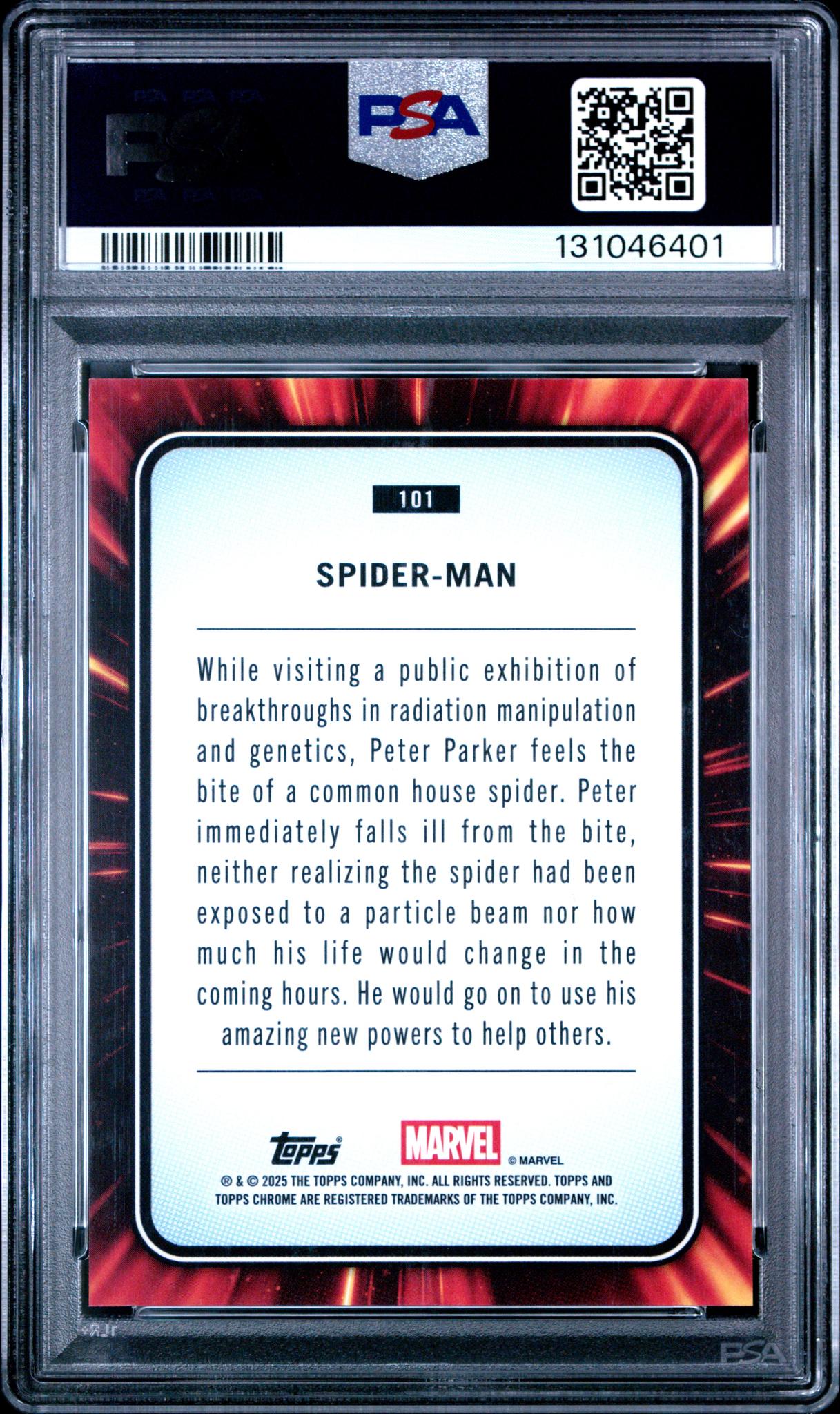 2025 Topps Chrome Marvel Blue Refractor Spider Man #101 /299 PSA 9