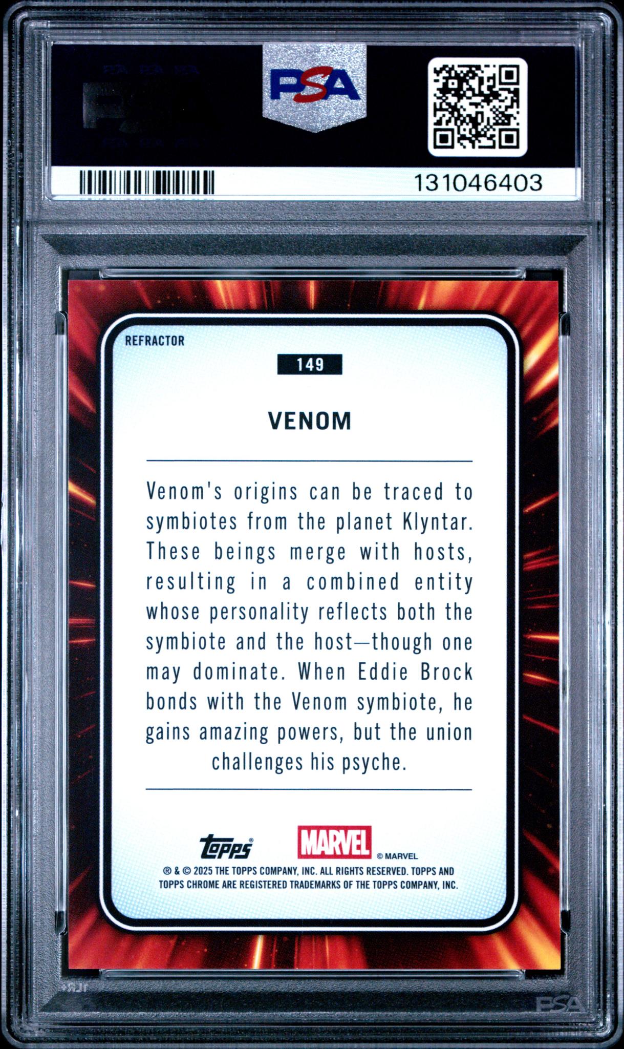 2025 Topps Chrome Marvel Refractor Venom #149 PSA 10