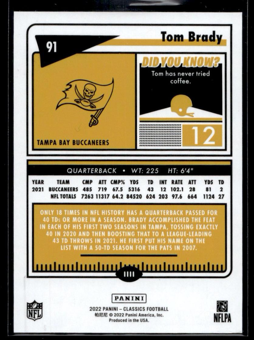 2022 Panini Classics Timeless Tributes Tom Brady #91