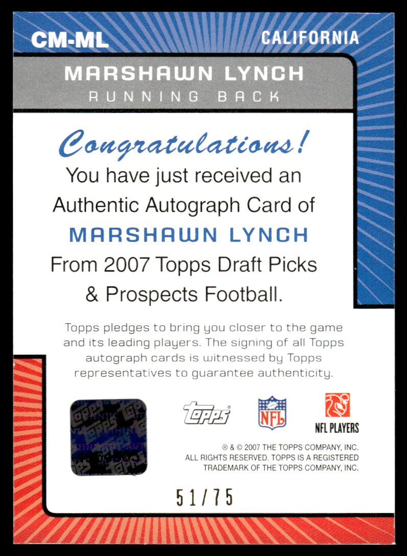 2007 Topps DPP Marshawn Lynch Rookie RC Class Marks Auto /75