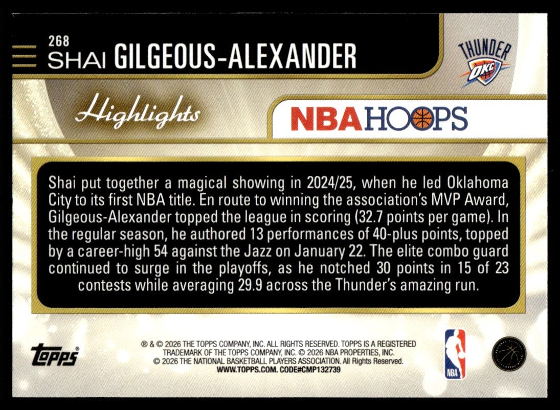 2026 NBA Hoops #268 Shai Gilgeous-Alexander Highlights Blue /150