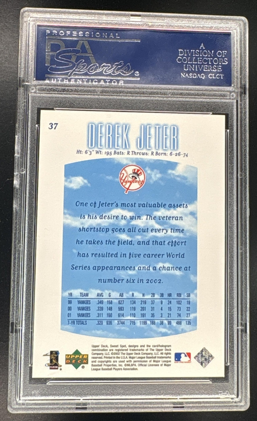 2002 Upper Deck Sweet Spot Derek Jeter #37 PSA 10