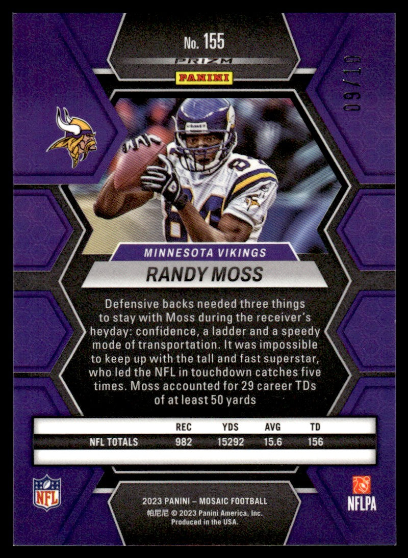 2023 Mosaic #155 Randy Moss Pink Fluorescent SSP /10