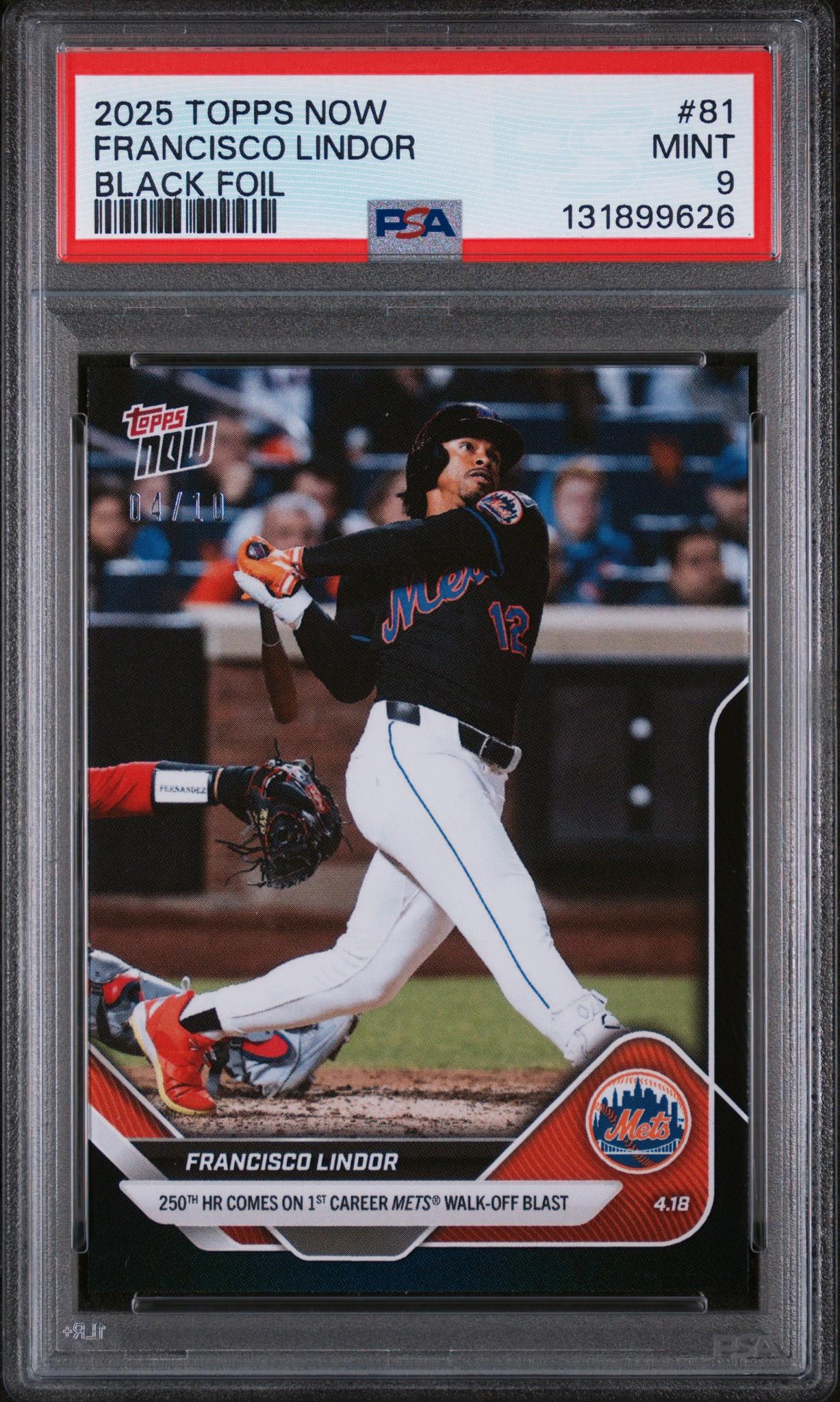 2025 Topps Now Black Foil Francisco Lindor #81 /10 PSA 9