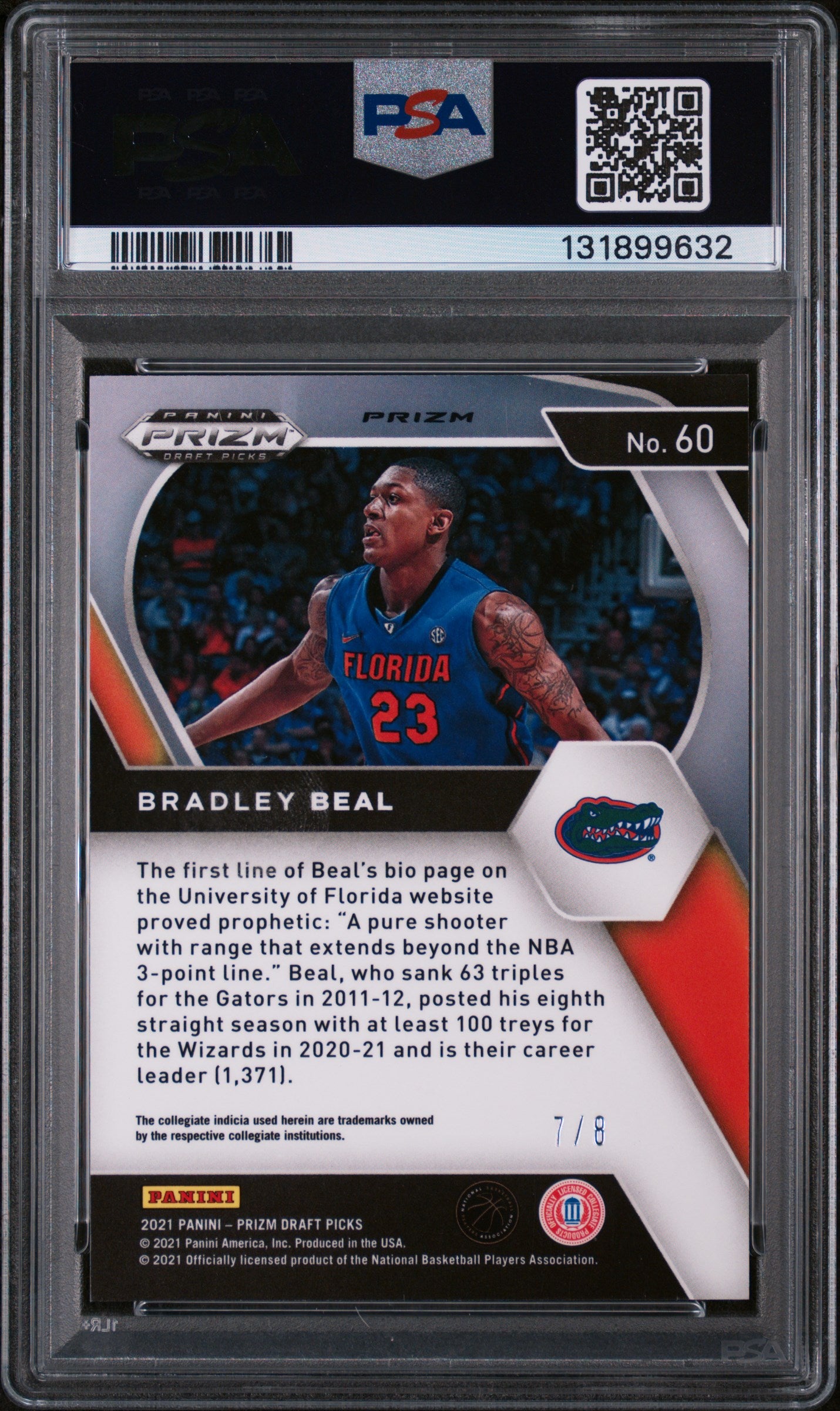 2021 Panini Prizm Draft Picks Choice Prizm-Green Bradley Beal #60 /8 PSA 9