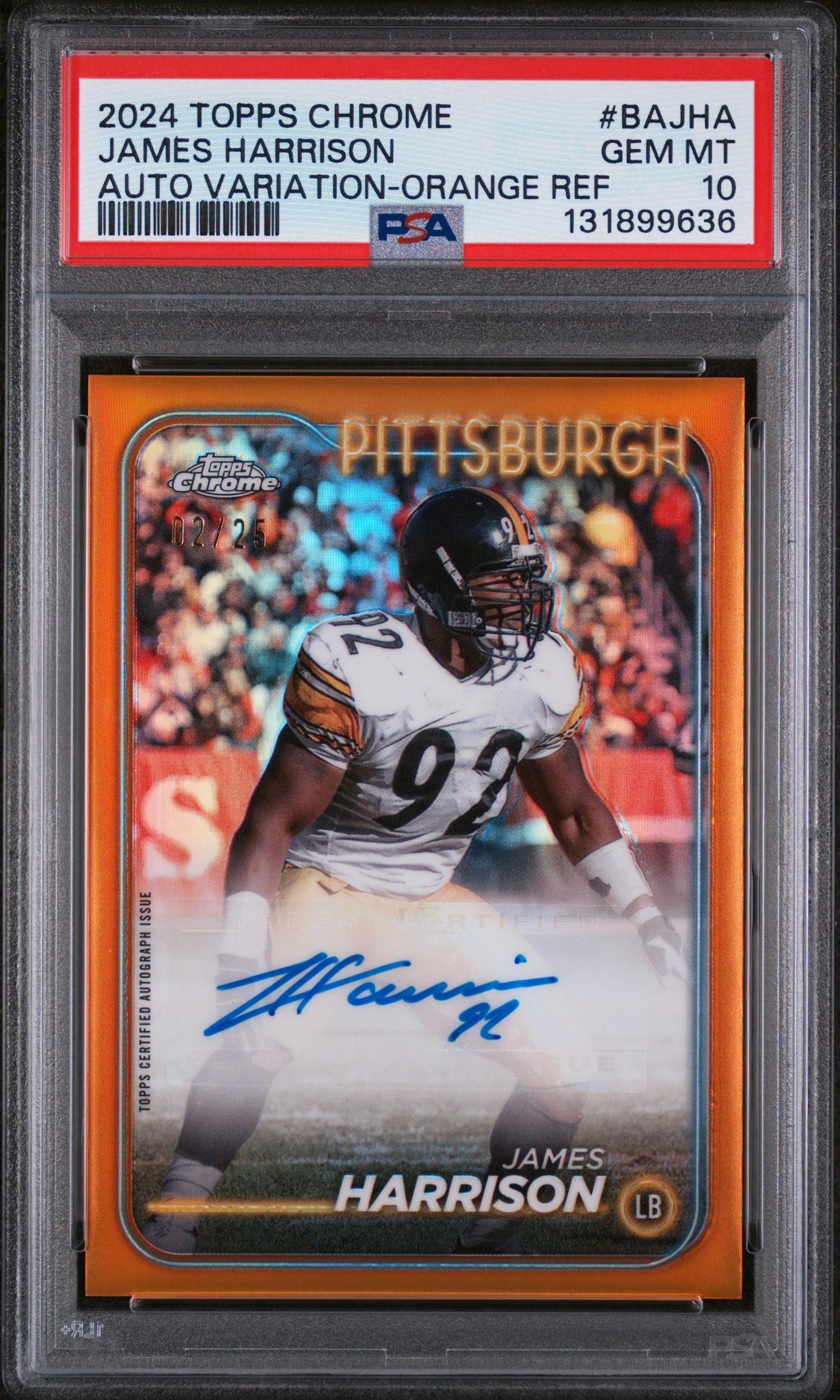 2024 Topps Chrome Base Autographs Variations Orange Refractor James Harris #BAJHA /25 PSA 10