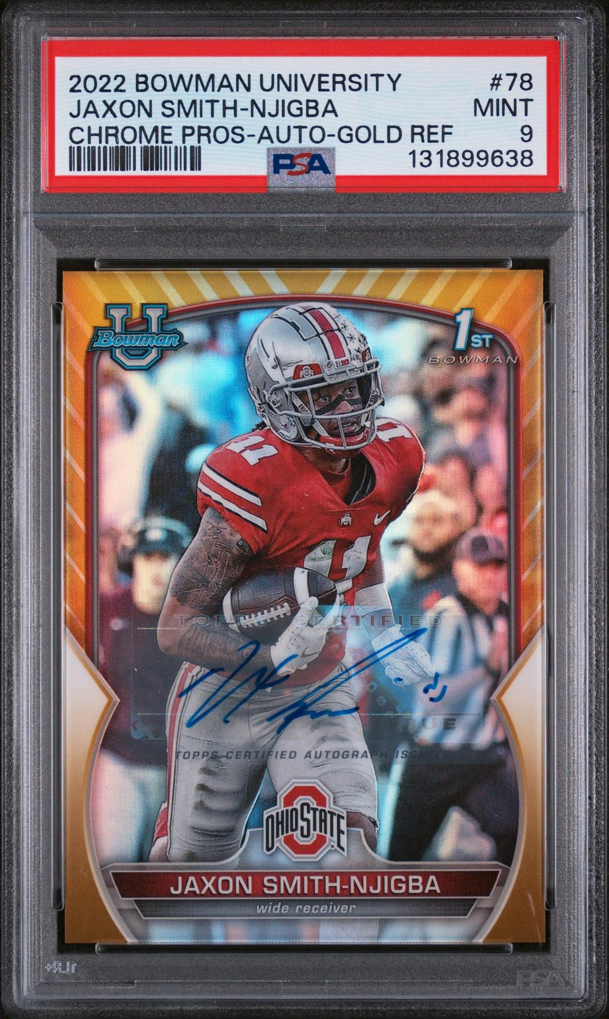 2022 Bowman University Chrome Prospects Autograph-Gold Refractor Jaxon Smith-Njigba #78 /50 PSA 9