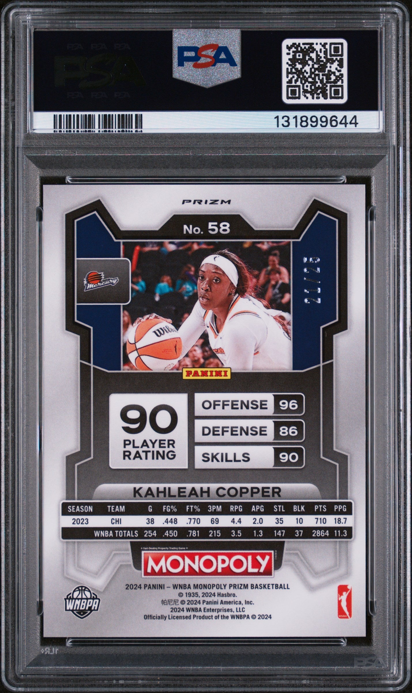 2024 Panini Prizm Monopoly WNBA Question Mark Kahleah Copper #58 /25 PSA 10