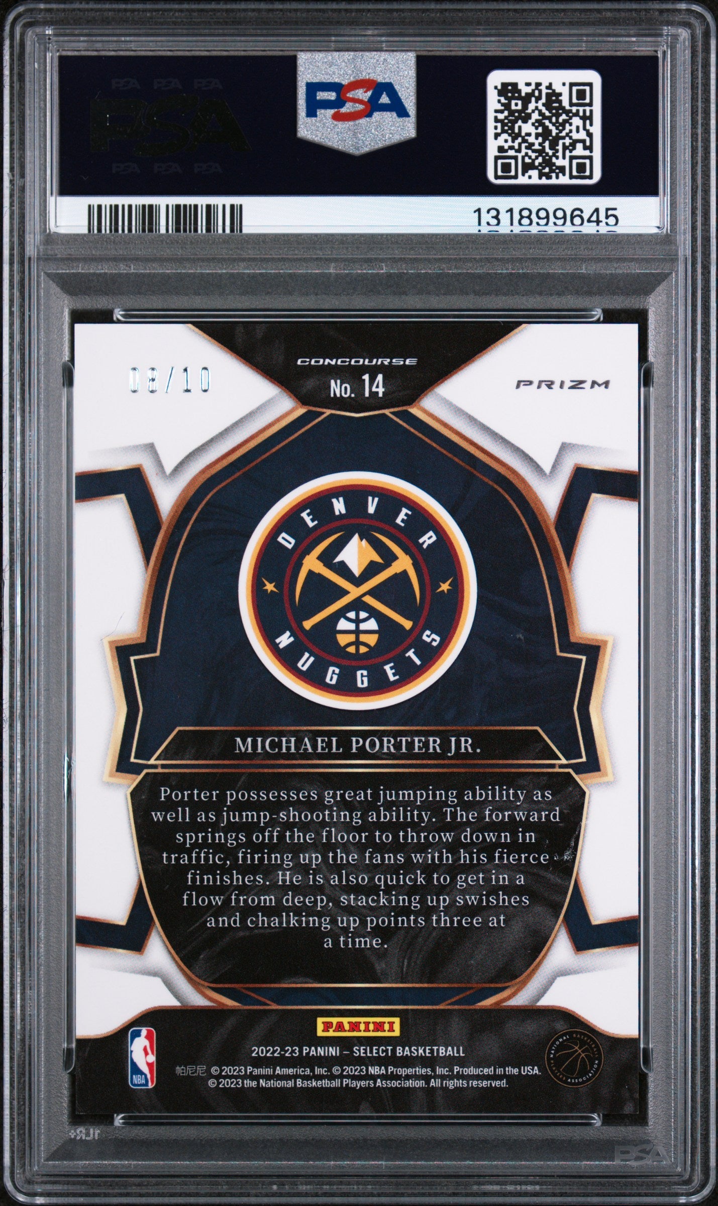 2022 Panini Select Gold Flash Michael Porter Jr. #14 /10 PSA 8