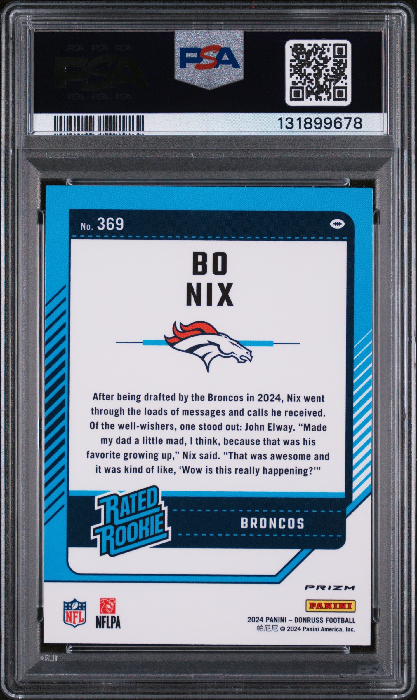 2024 Donruss Optic Rated Rookie Preview Red and Green Bo Nix #369 PSA 9