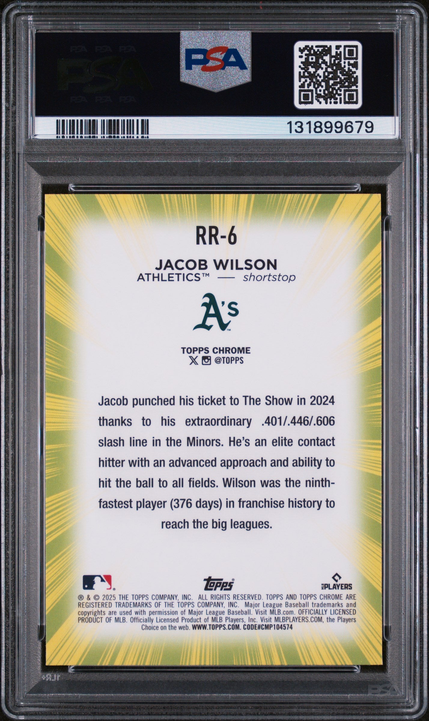 2025 Topps Chrome Radiating Rookie Jacob Wilson #RR6 PSA 10