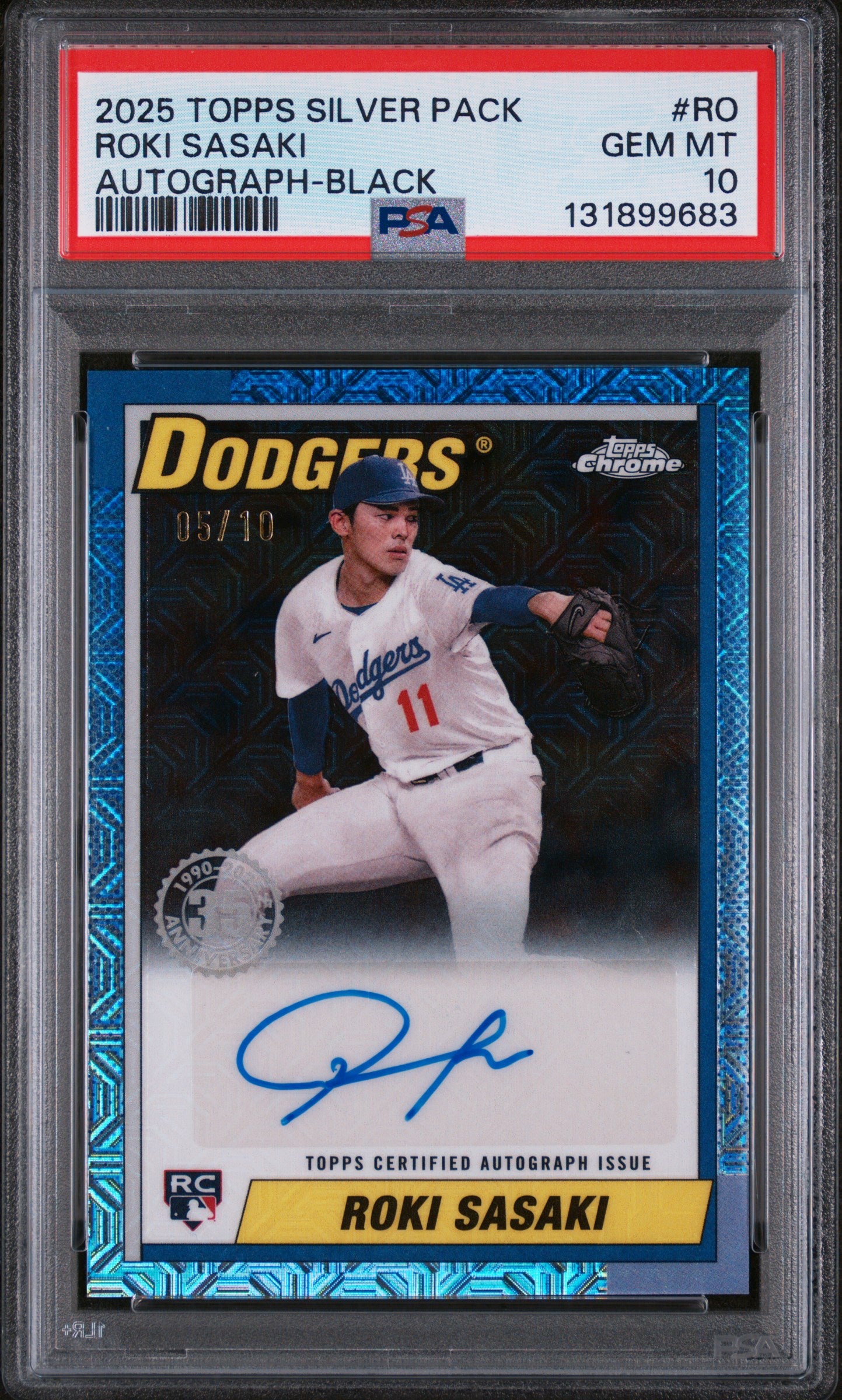 2025 Topps Silver Pack 1990 Chrome Promo Autograph Series 2-Black Roki Sasaki #RO /10 PSA 10