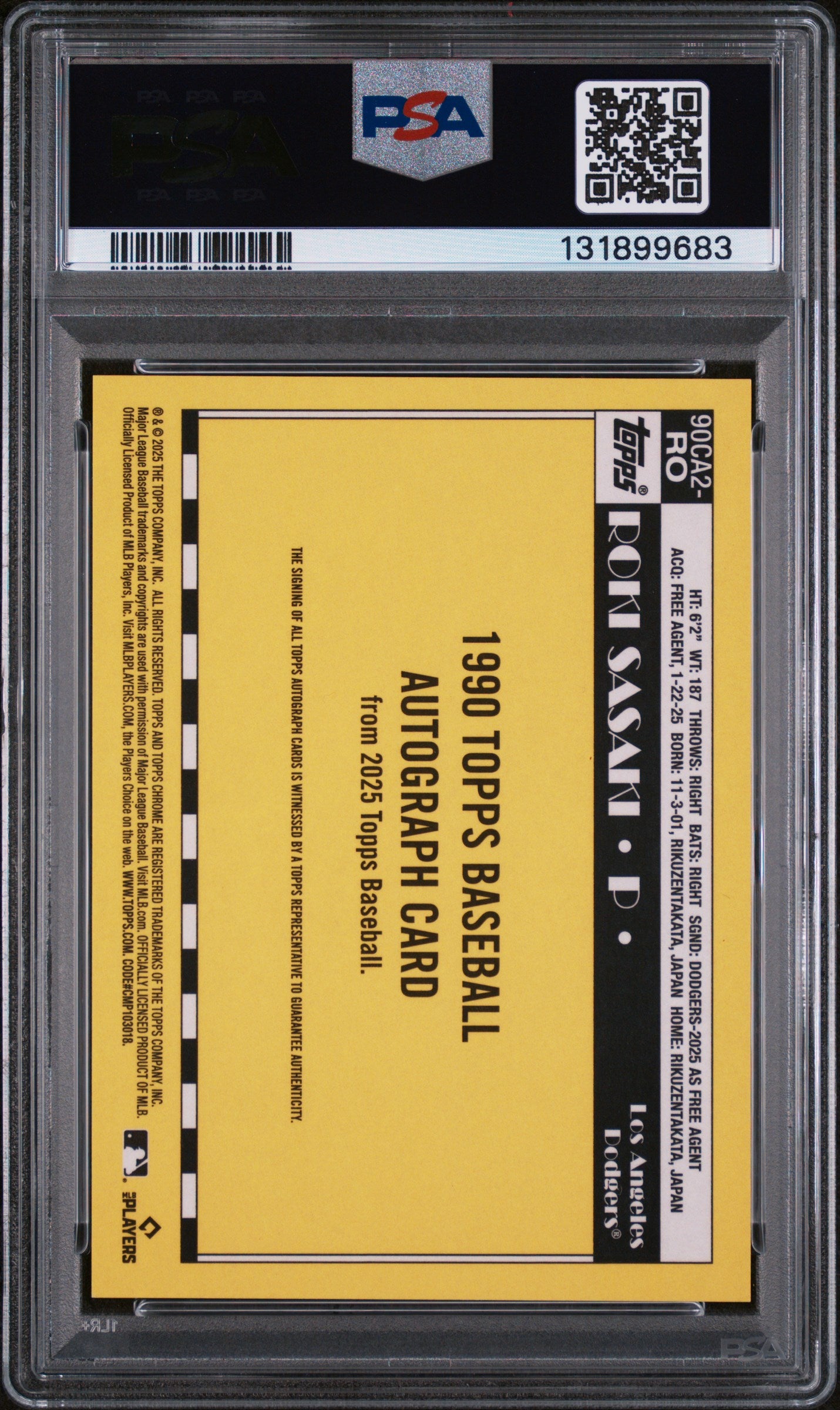 2025 Topps Silver Pack 1990 Chrome Promo Autograph Series 2-Black Roki Sasaki #RO /10 PSA 10