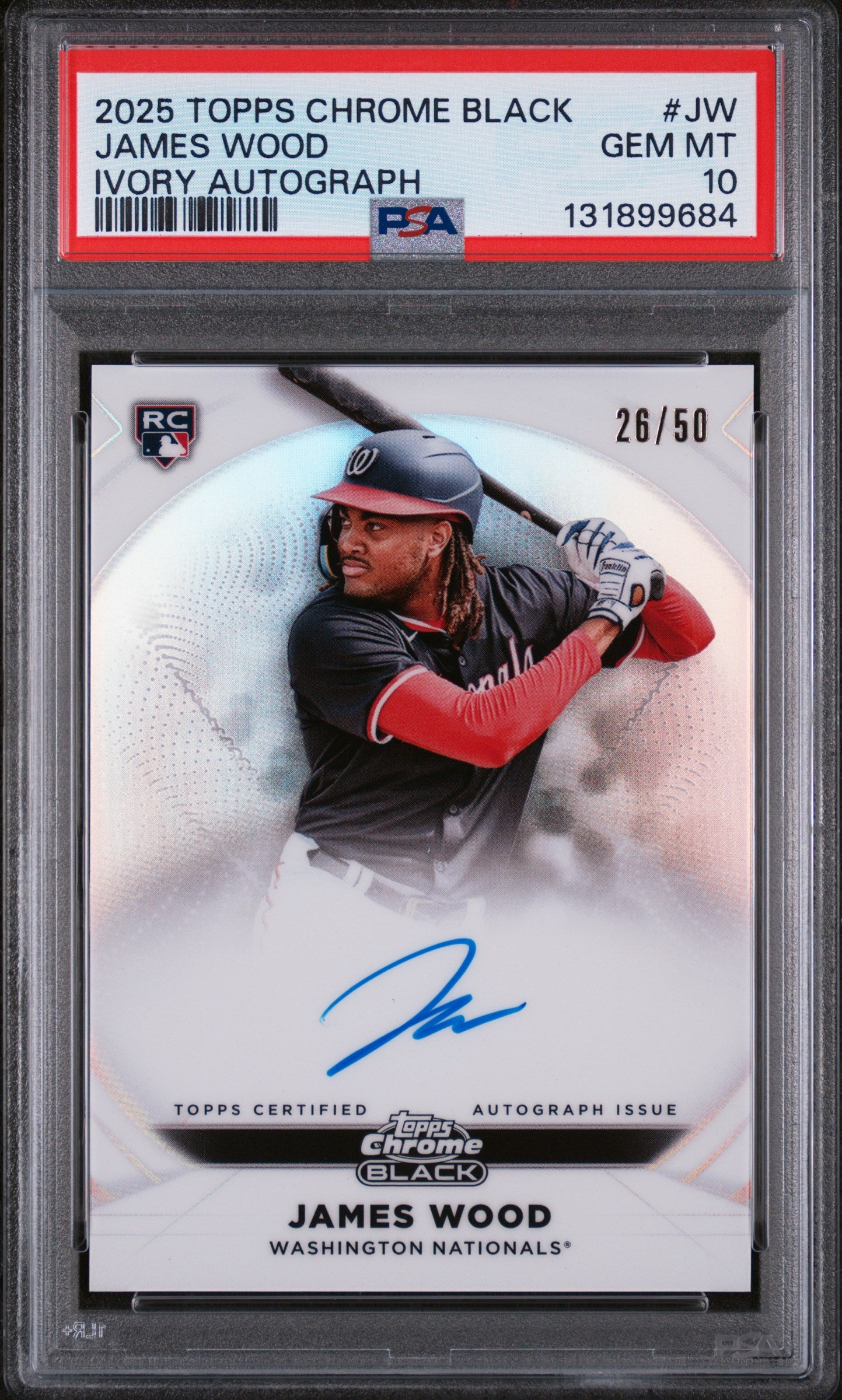 2025 Topps Chrome Black Ivory Autograph James Wood #IVAJW /50 PSA 10
