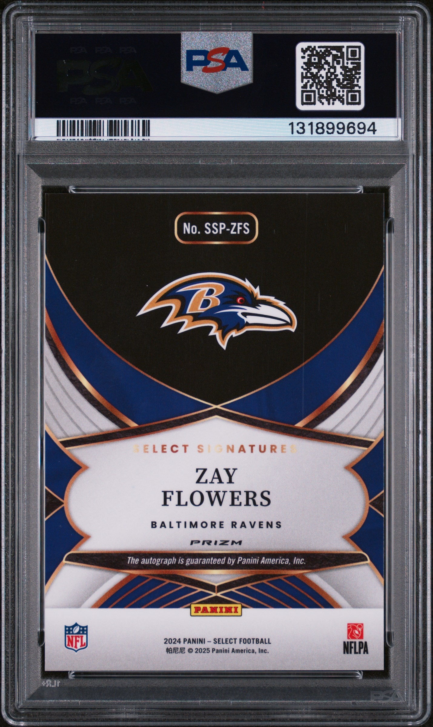 2024 Panini Select Select Signatures Zay Flowers #SSPZFS PSA 10