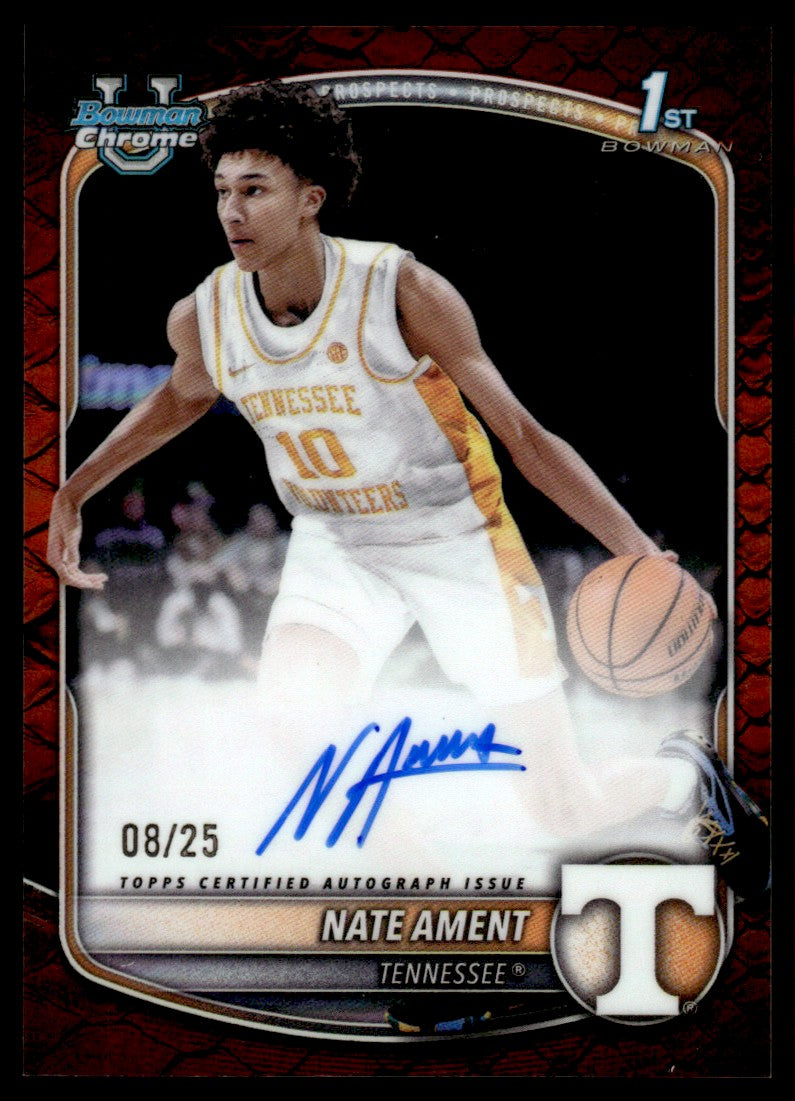2025 Bowman Chrome Nate Ament 1st Rookie RC Auto Orange Reptilian /25