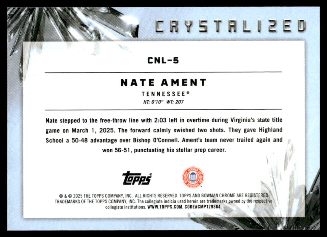 2025 Bowman Chrome U Nate Ament Crystalized SSP