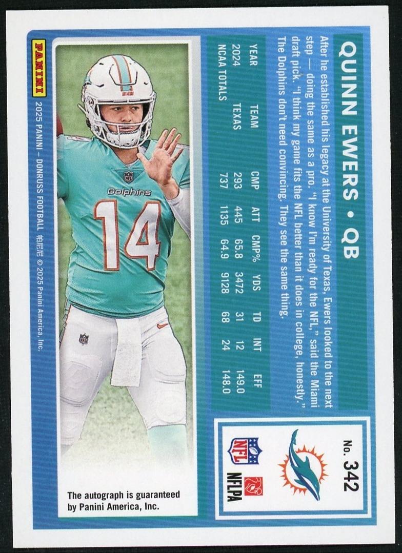 2025 Panini Donruss 342 Quinn Ewers Autograph-Orange